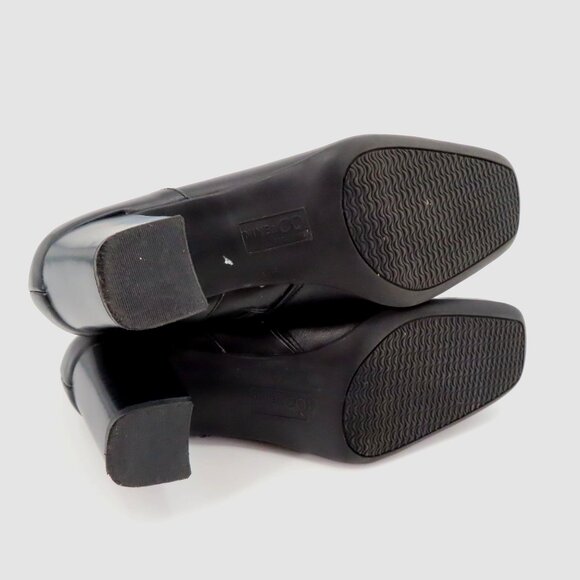 Nine & Co Women 8 M PHILLIPE Black Leather Ankle Boots Bootie Silver Block Heels - Picture 8 of 11